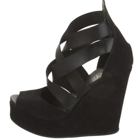 Pedro Garcia Black Suede Wedge Sandals sz 7 ex condition - Picture 2 of 6